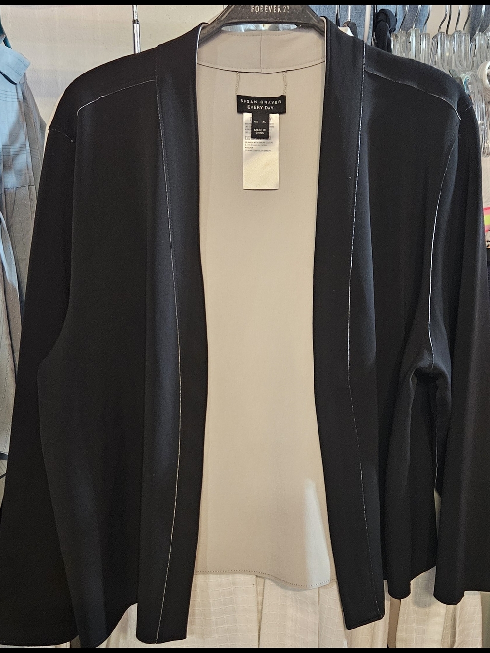 Susan Graver Black Open-Front Blazer